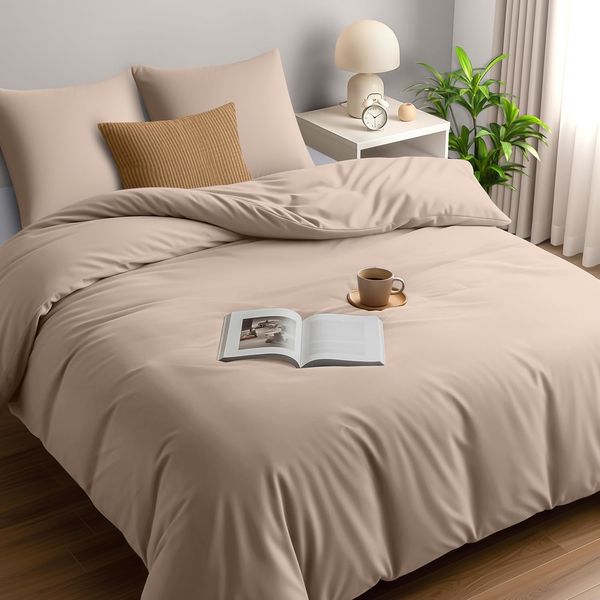 Utopia Bedding Bettwäsche 200x200 Set - Mikrofaser Bettbezug 200x200 cm + 2 Kissenbezüge 80x80 cm - Beige