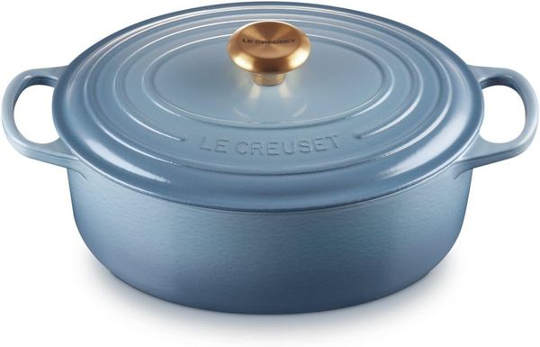 Le Creuset Signature Gusseisen-Bräter mit Deckel, Ø 29 cm, Oval, Für alle Herdarten und Induktion geeignet, Volumen: 4,7 l,Chambray, 21178294344441