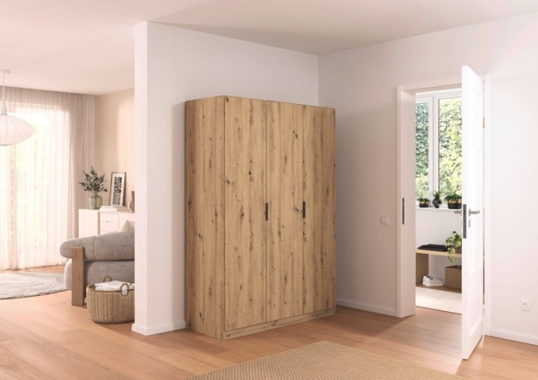 Rauch Möbel Lagoa, Kleiderschrank, Garderobe für Schlafzimmer, Kinderzimmer, Jugendzimmer 3-türig, mit Zubehör Premium, Farbe Eiche Artisan, Holz, Breite 136 Bild 2
