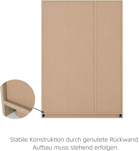 Rauch Möbel Lagoa, Kleiderschrank, Garderobe für Schlafzimmer, Kinderzimmer, Jugendzimmer 3-türig, mit Zubehör Premium, Farbe Eiche Artisan, Holz, Breite 136 Bild 18