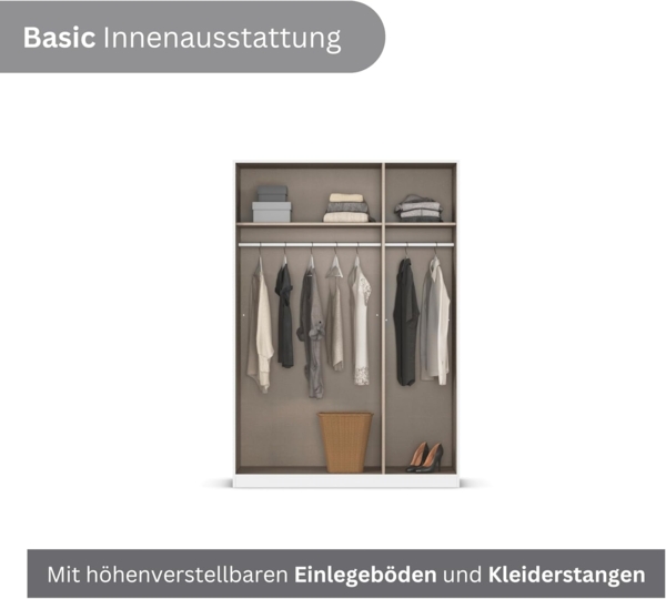 Rauch Möbel Lagoa, Kleiderschrank, Garderobe für Schlafzimmer, Kinderzimmer, Jugendzimmer 3-türig, mit Zubehör Premium, Farbe Eiche Artisan, Holz, Breite 136 Bild 6