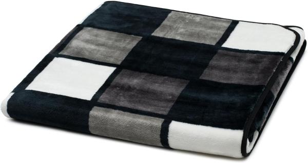 Gözze - Weiche Kuscheldecke, Cashmere Feeling, Hohes Stoffgewicht 500 g/m², Antigua, 150x200 cm - Anthrazit/Schwarz/Weiß