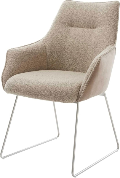 Esszimmerstuhl Alja-Flex mit Armlehnen Materialmix Schlamm Kufengestell Edelstahl Taschenfederkern