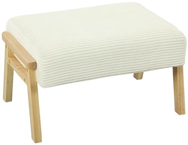 HOMCOM Fußhocker mit weichem Sitzkissen, Holzbeinen, Cordoptik (Polsterhocker, 1 St, Sitzhocker), für Schlafzimmer, Wohnzimmer, Cremeweiß