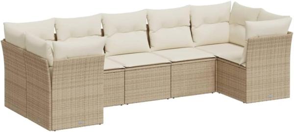 vidaXL 7-tlg. Garten-Sofagarnitur mit Kissen Beige Poly Rattan 3249957