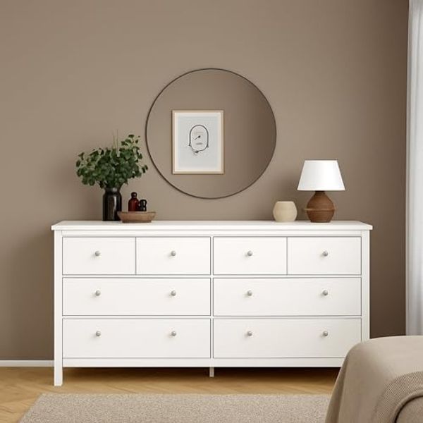 Dmora - Kommode Josette, Wohnzimmerbuffet, Wohnzimmer-Sideboard, Moderne Küchen-Speisekammer, 160x38 h80 cm, Weiß