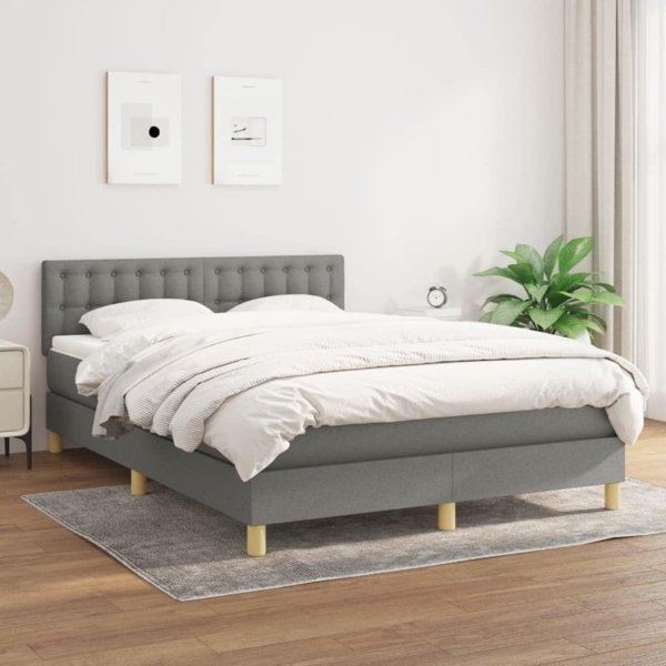 vidaXL Boxspringbett mit Matratze Dunkelgrau 140x190 cm Stoff 3140930