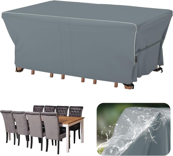 Velway Gartenmöbel Abdeckung Wasserdicht 242 x 162 x 71 cm - Winddicht Schutzhülle mit Reflektierender Streifen 600D Oxford Möbelsets Abdeckung Staubfest Abdeckhauben für Gartentisch Sitzgruppe Grau