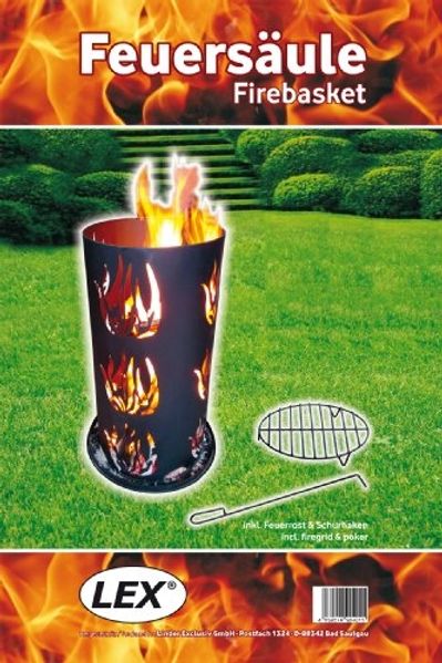 Feuersäule 80cm mit Feuerrost und Schürhaken Feuertonne Feuerkorb Ascherost