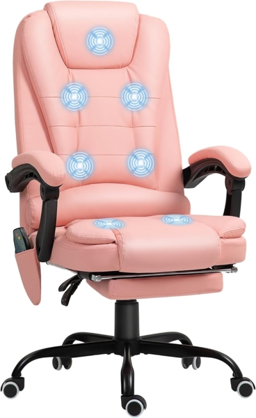 Vinsetto Schreibtischstuhl mit 7 Punkt Massage, mit Liegefunktion, Fernbedienung (Bürostuhl, 1 St), 120 kg belastbar, für Arbeitszimmer, Büro, Rosa