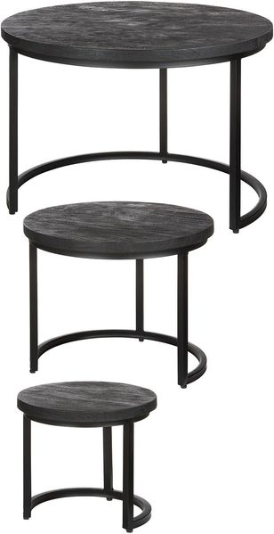 GILDE 3er Set Beistelltisch Nero - Metall - rund - schwarz - Höhe 48cm x Ø 70cm