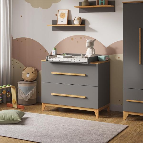 Wickelkommode Malia Grau 108 x 98 cm mit 2 Schubladen Vitalispa