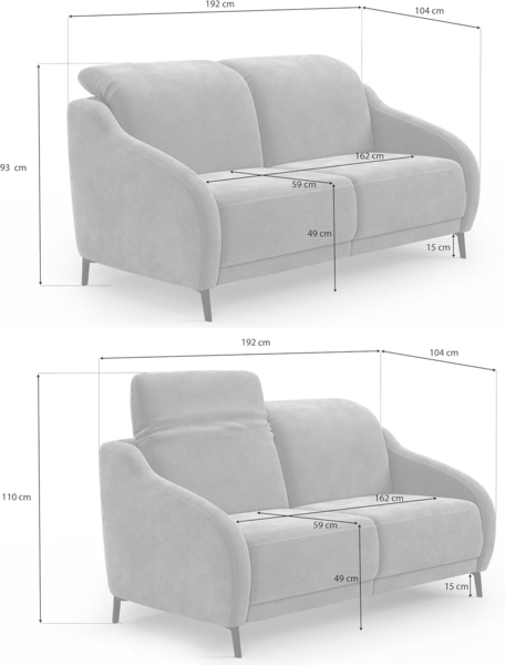 Cavadore 3er-Sofa Blue / 3-Sitzer Couch im modernen Design mit motorischer TV-Funktion inklusiv Klapptisch, Kopfteilverstellung und mattschwarzen Metallfüßen / 192 x 93 x 104 / Flachgewebe, Mittelgrau Bild 3