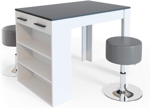 Esstisch-Set Repose Anthrazit/Weiß 67 x 100 cm mit 2 Hockern Vicco