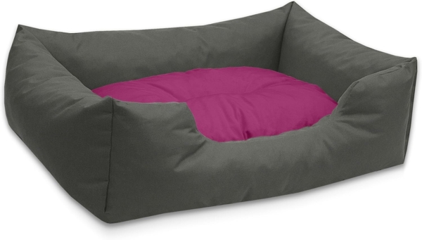 BedDog Hundebett MIMI, Hundesofa aus Cordura, Microfaser-Velours, waschbares Hundebett vier-eckig mit Rand, Hundekissen (XL) ca. 100x85x23cm, PASSION-ROCK (grau/pink)