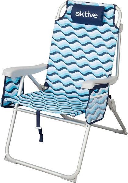 AKTIVE Strandstuhl, klappbar, 64 x 63 x 43/105 cm, Aluminium und Polyester, 5 Positionen, mit Rucksackgriffen, Armlehnen und Seitentaschen, Kippschutz, robust und leicht, Modell Aruba (62416)