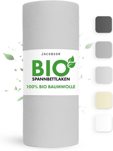 Jacobson Spannbettlaken BIO, Jersey Spannbetttuch, Bettlaken 160 g/m², 100% BIO-Baumwolle, Gummizug: rundum, GOTS zertifiziert