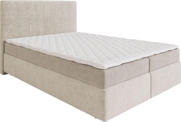 Boxspringbett Dream-Well 140x200 cm Bouclé Creme-Weiß mit Matratze und Topper