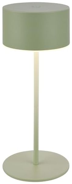 BRILONER - LED Tischlampe kabellos IP44 mit Lichtkante, Touch, dimmbar, Akku Tischleuchte, Nachttischlampe, Leselampe, LED Lampe, Outdoor, Touchlampe, Tischlampe Akku, 8x19 cm (DxH), Salbeigrün