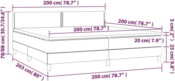 Boxspringbett mit Matratze & LED Stoff Schwarz 200x200 cm, Härtegrad: H2 [3133663] Bild 2