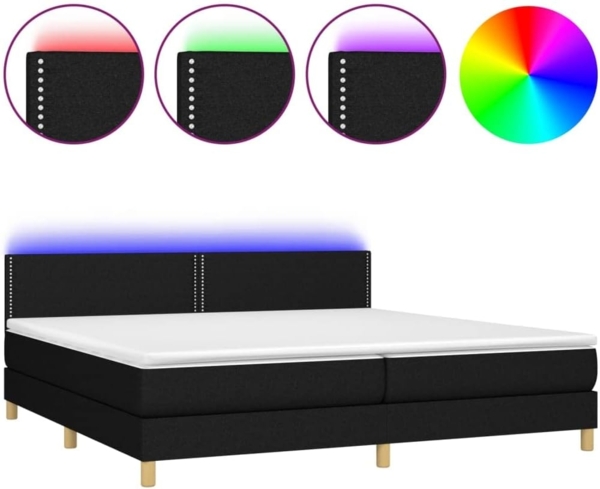 Boxspringbett mit Matratze & LED Stoff Schwarz 200x200 cm, Härtegrad: H2 [3133663] Bild 3