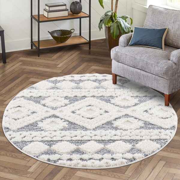Carpet City Hochflor-Teppich Focus 3005, rund, Höhe: 20 mm, Boho-Teppich, Hochtief-Muster/ 3D-Effekt, für Wohnzimmer, Schlafzimmer
