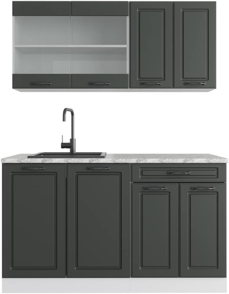 Singleküche R-Line Anthrazit Landhaus/Weiß 140 cm , AP Marmor Vicco