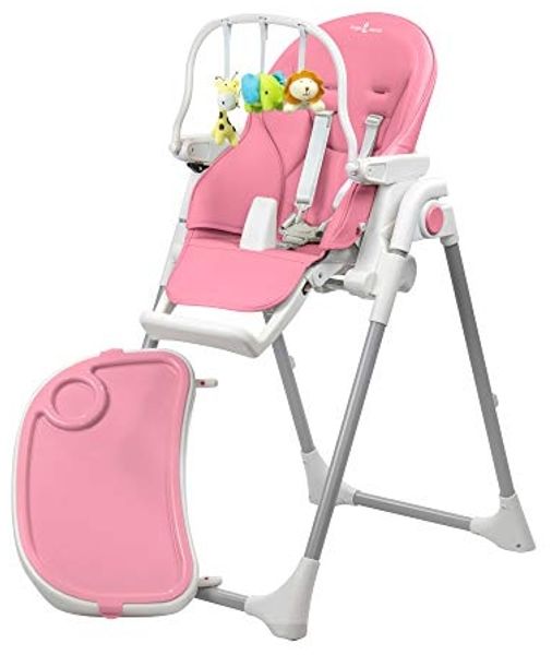 Engel & Storch Baby Hochstuhl TANELI Kinderhochstuhl Babystuhl mitwachsender Hochstuhl Verstellbar und Klappbar, Abnehmbares Tablett und inklusive Spielebogen - in der Farbe Pink