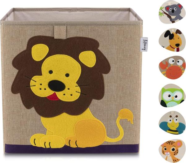 Lifeney Aufbewahrungsbox mit Löwe Motiv I Spielzeugbox mit Tiermotiv passend für Würfelregale I Ordnungsbox für das Kinderzimmer I Aufbewahrungskorb Kinder