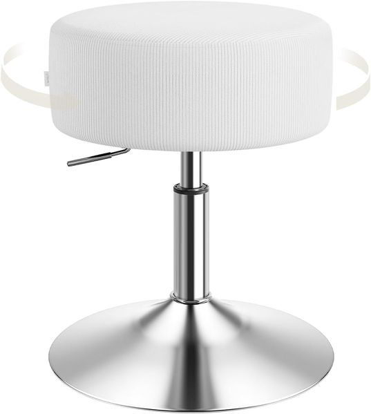 WOLTU Schminkhocker, Schminktisch Hocker, Barhocker rund, Design Hocker höhenverstellbar drehbar, Bürohocker Arbeitshocker Küchenhocker, gepolstert, Cord-Sitzfläche, Weiß, BH409ws-1