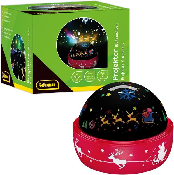 Idena 50147 - LED Projektor Weihnachten, leuchtet mit bunten Weihnachtsmotiven, LED Sternenhimmel Projektor mit 2 Modi, für Innen, batteriebetrieben, ca. 16,2x13 cm