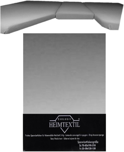 Frottee Spannbettlaken für Wohnmobile Heckbett 3-teilig 2 Längsbetten + 1 Mittelteil Grau