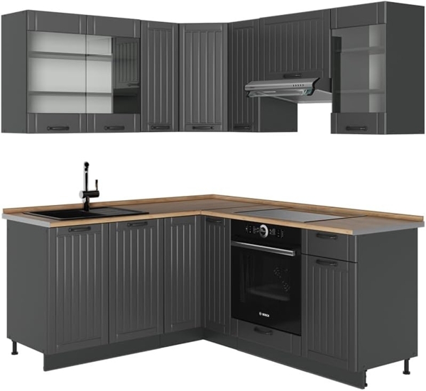 Eckküche Fame-Line Dunkelgrau 190 x 60 cm , AP Eiche Vicco