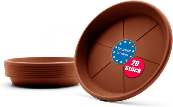 BigDean 20 Stück Blumentopf Untersetzer Ø 16,5 cm in Terracotta – Topfuntersetzer aus robustem Kunststoff & Made in Europe