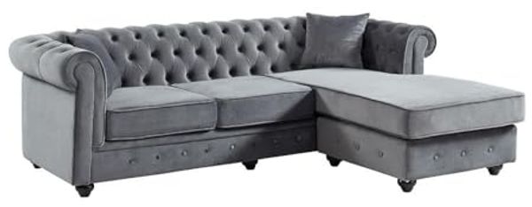 Vente-unique - Chesterfield Ecksofa - Samt - Anthrazit - TOLEDO