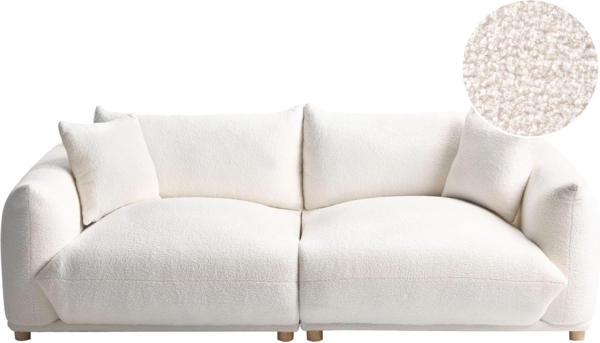 Sofa LUVOS Bouclé Cremeweiß 3-Sitzer
