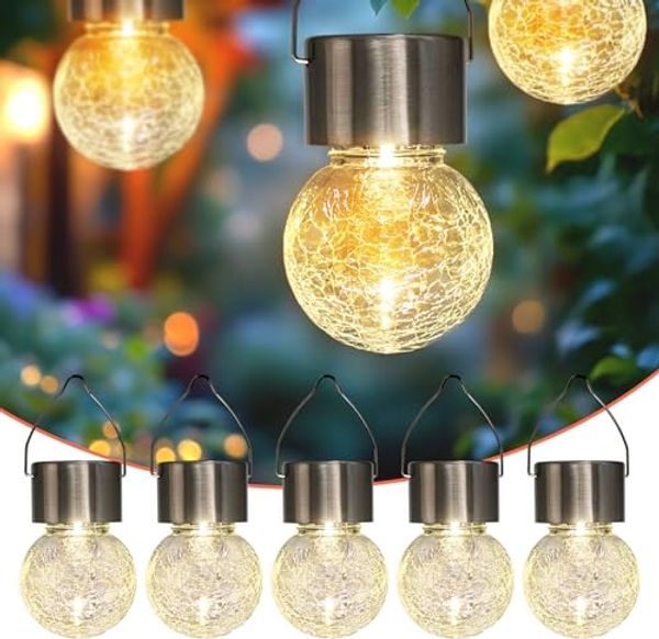 Spetebo LED Solarleuchte Solarleuchten in Bruchglas Optik, Ein-/Ausschalter, LED, warm weiß, Gartenbeleutung Hängekugeln Gartendeko