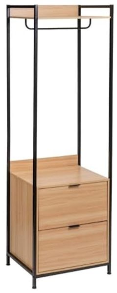Modularer Schrank mit Stange und 2 Schubladen aus PB und Metall in Natur und Schwarz