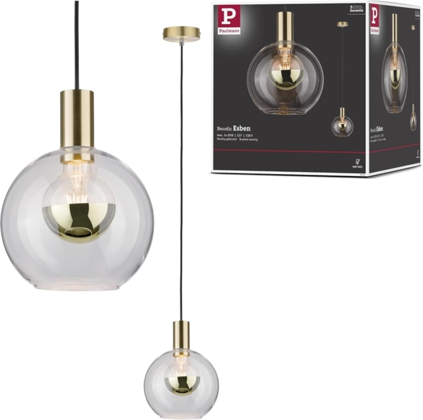 Paulmann No. 79725 Pendelleuchte Neordic Jungle Esben E27 Klarglas, Messing