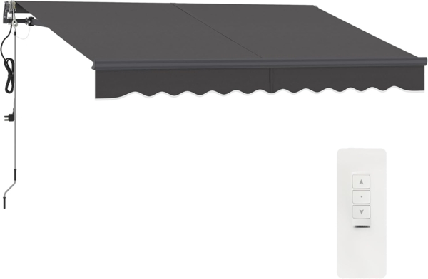 Outsunny Markise mit Handkurbel, höhenverstellbar, UV 30+, inkl. Wandhalterung (elektrische Markise, 1-St, Klemmmarkise) 300 cm breit, für Terrasse Balkon, Dunkelgrau