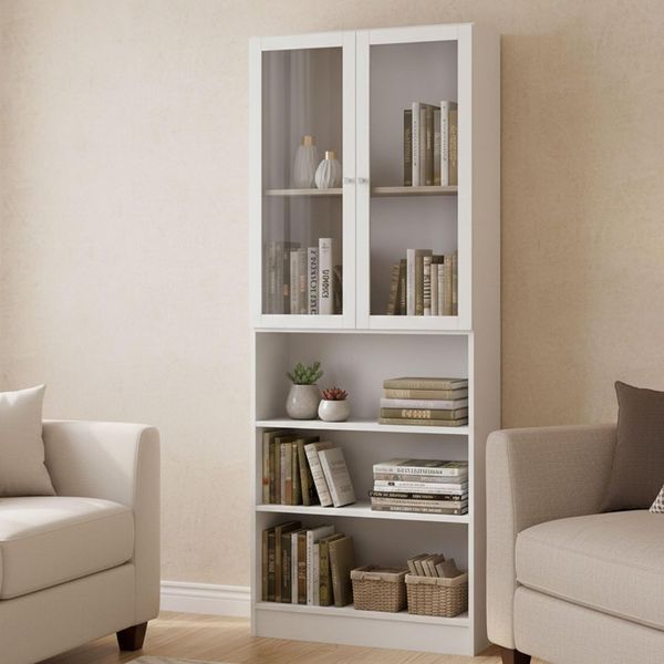 Dmora - Bücherregal Alixane, Büroregal, Mobiler Buchhalter, Bücherbrett, 79x28 h203 cm, Weiß