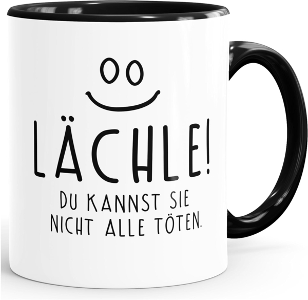 MoonWorks Tasse ''Kaffee-Tasse Spruch Lächle du kannst Sie nicht alle töten Tasse Büro Kollegen mit Innenfarbe MoonWorks'' Bild 1