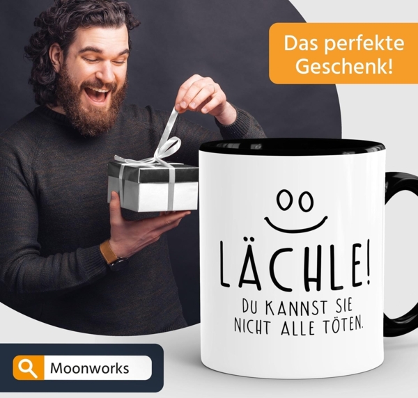 MoonWorks Tasse ''Kaffee-Tasse Spruch Lächle du kannst Sie nicht alle töten Tasse Büro Kollegen mit Innenfarbe MoonWorks'' Bild 4