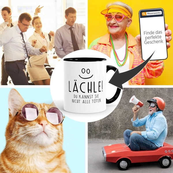 MoonWorks Tasse ''Kaffee-Tasse Spruch Lächle du kannst Sie nicht alle töten Tasse Büro Kollegen mit Innenfarbe MoonWorks'' Bild 6