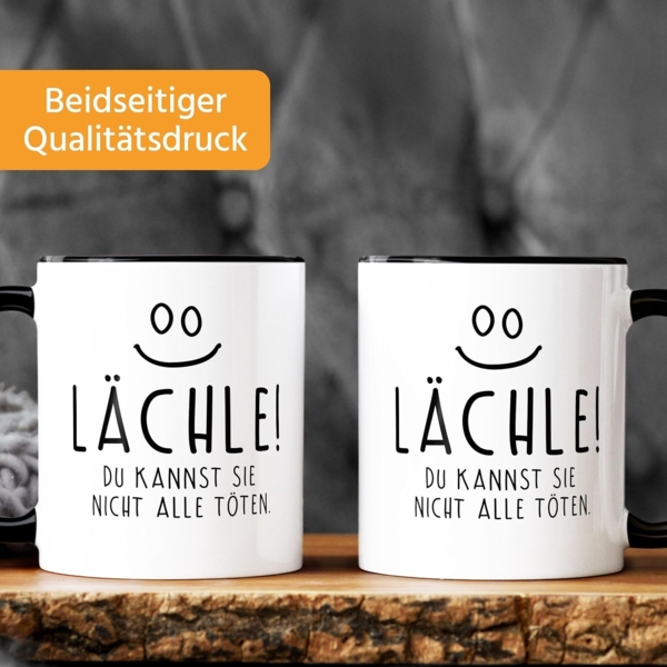 MoonWorks Tasse ''Kaffee-Tasse Spruch Lächle du kannst Sie nicht alle töten Tasse Büro Kollegen mit Innenfarbe MoonWorks'' Bild 3