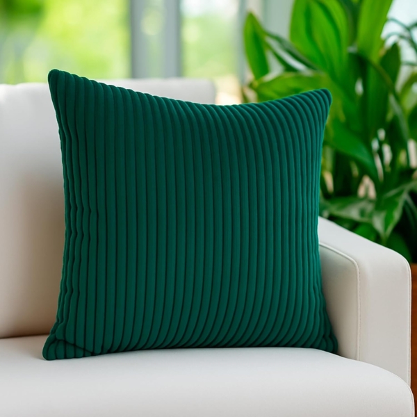 heimtexland Dekokissen Super Soft Cord Kissenbezug Sofakissen Kissenhülle, 45x45 I weich und flauschig I Kuschelkissen Kord I waldgrün