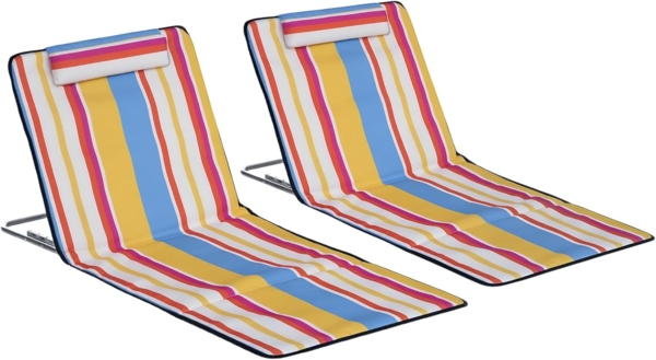 Outsunny Gartenliege Strandmatte, Faltbare Strandliege mit Kopfkissen, Höhenverstellbare Strandmatratze mit Tragetasche, 2 St, Oxfordstoff, Bunt, 124 x 53 x 35-45 cm