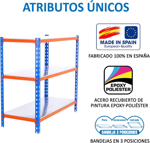 Simon Rack Schwerlastregal, 900 x 1200 x 300 mm, Bis 200 kg Belastbar, 3 Verstellbare Ablagen, Kellerregal, Lagerregal, Blau/Orange/Verzinkt - Simonclick Bild 6
