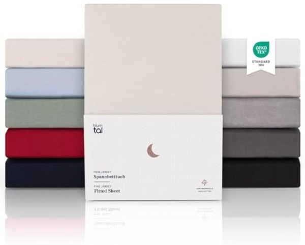 Blumtal® Premium Jersey Box Spring Spannbettlaken 180/200x200 cm, Oeko-TEX Zertifiziert, Superweiches 100% Baumwolle Bettlaken, bis 35cm BoxSpringBett höhe, Elfenbein