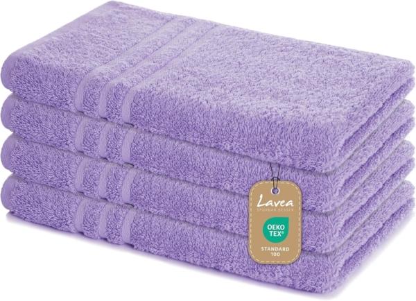 Lavea 4er Set Handtuch 50x100 cm, Frottierserie Elena, Lavendel